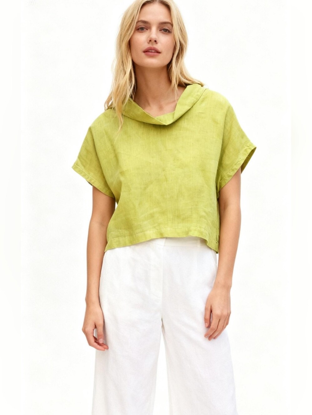 Elemente Clemente Linen Short-Sleeve Green Top Size 8